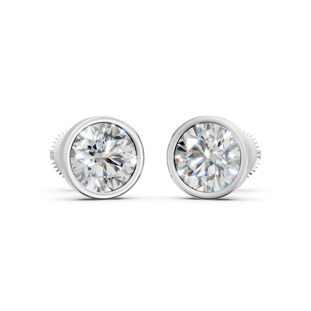 Farza Round Solitaire Diamond Bezal stud Earring