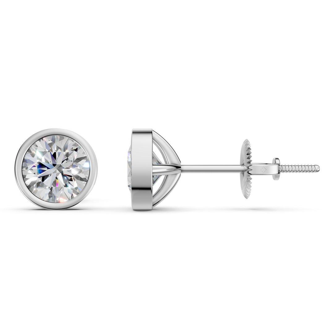 Farza Round Solitaire Diamond Bezal stud Earring