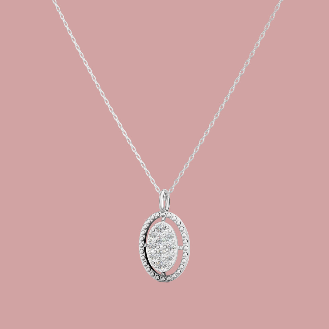 Silver necklace with a pendant on a white background