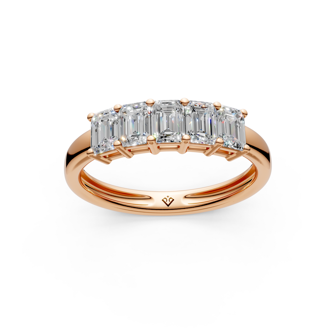 Miraya Emerald Diamond 5 Stone Ladies Ring