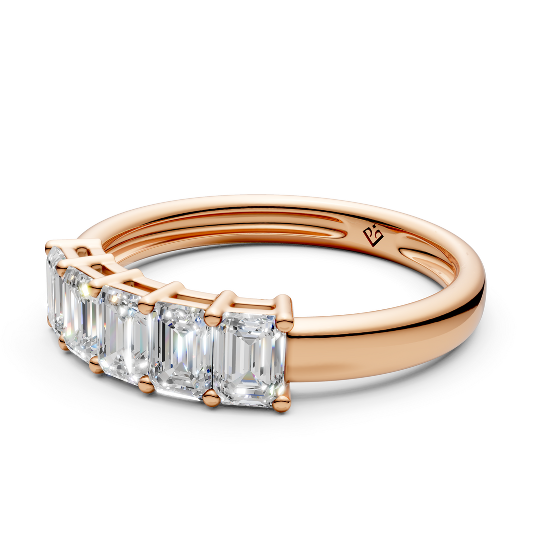 Miraya Emerald Diamond 5 Stone Ladies Ring