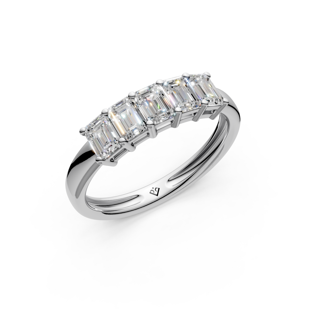 Miraya Emerald Diamond 5 Stone Ladies Ring