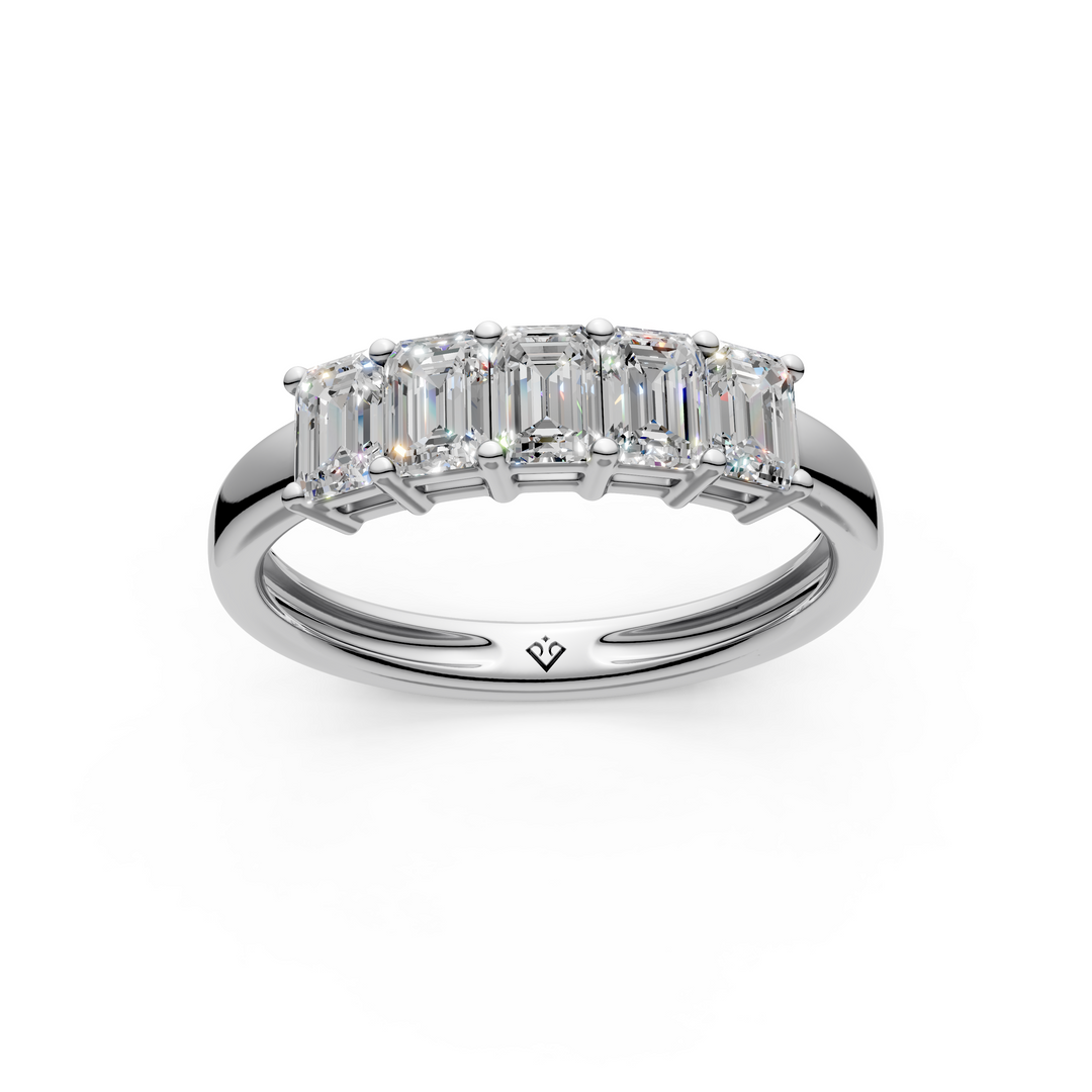 Miraya Emerald Diamond 5 Stone Ladies Ring