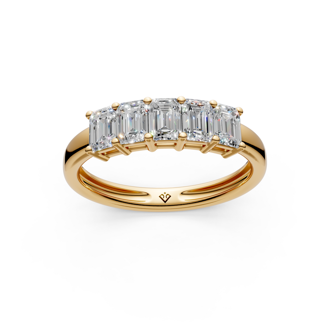Miraya Emerald Diamond 5 Stone Ladies Ring
