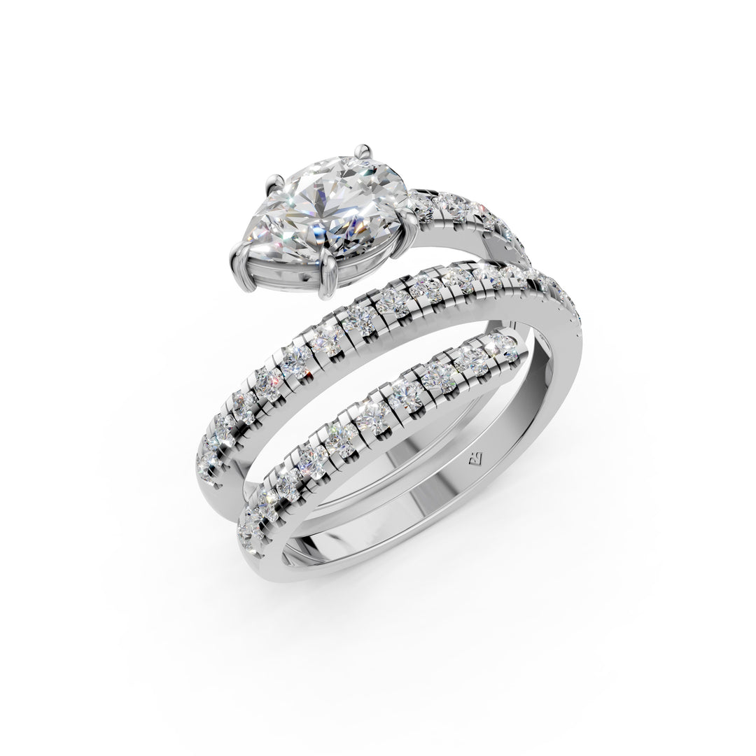 Lisa Pear Diamond Solitaire Sprial Ladies Ring