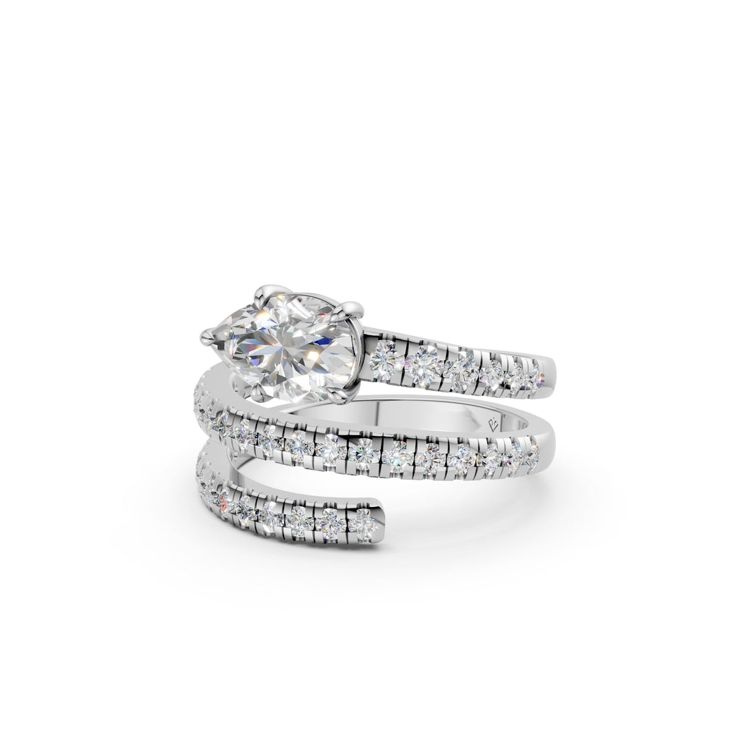Lisa Pear Diamond Solitaire Sprial Ladies Ring