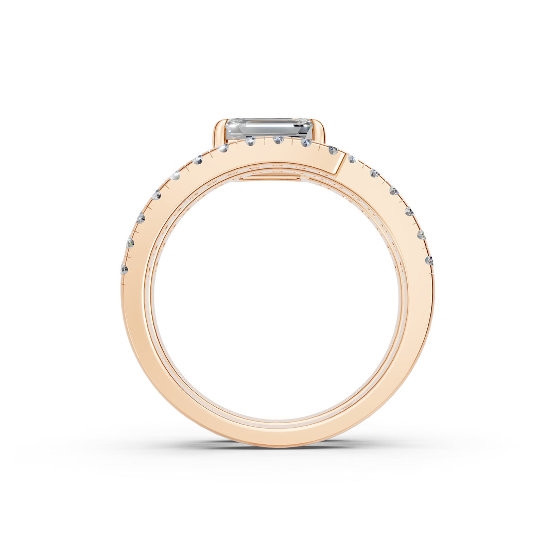 Jennie Emerald Diamond Solitaire Sprial Ladies Ring