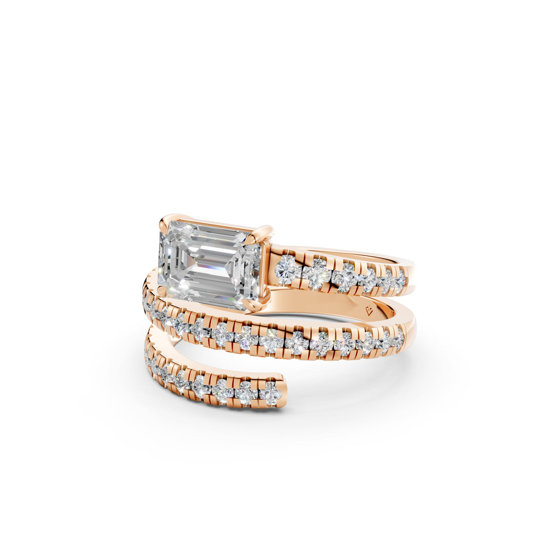 Jennie Emerald Diamond Solitaire Sprial Ladies Ring