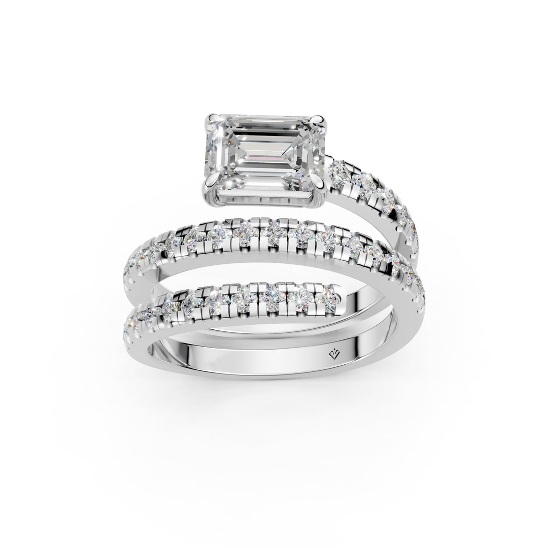 Jennie Emerald Diamond Solitaire Sprial Ladies Ring