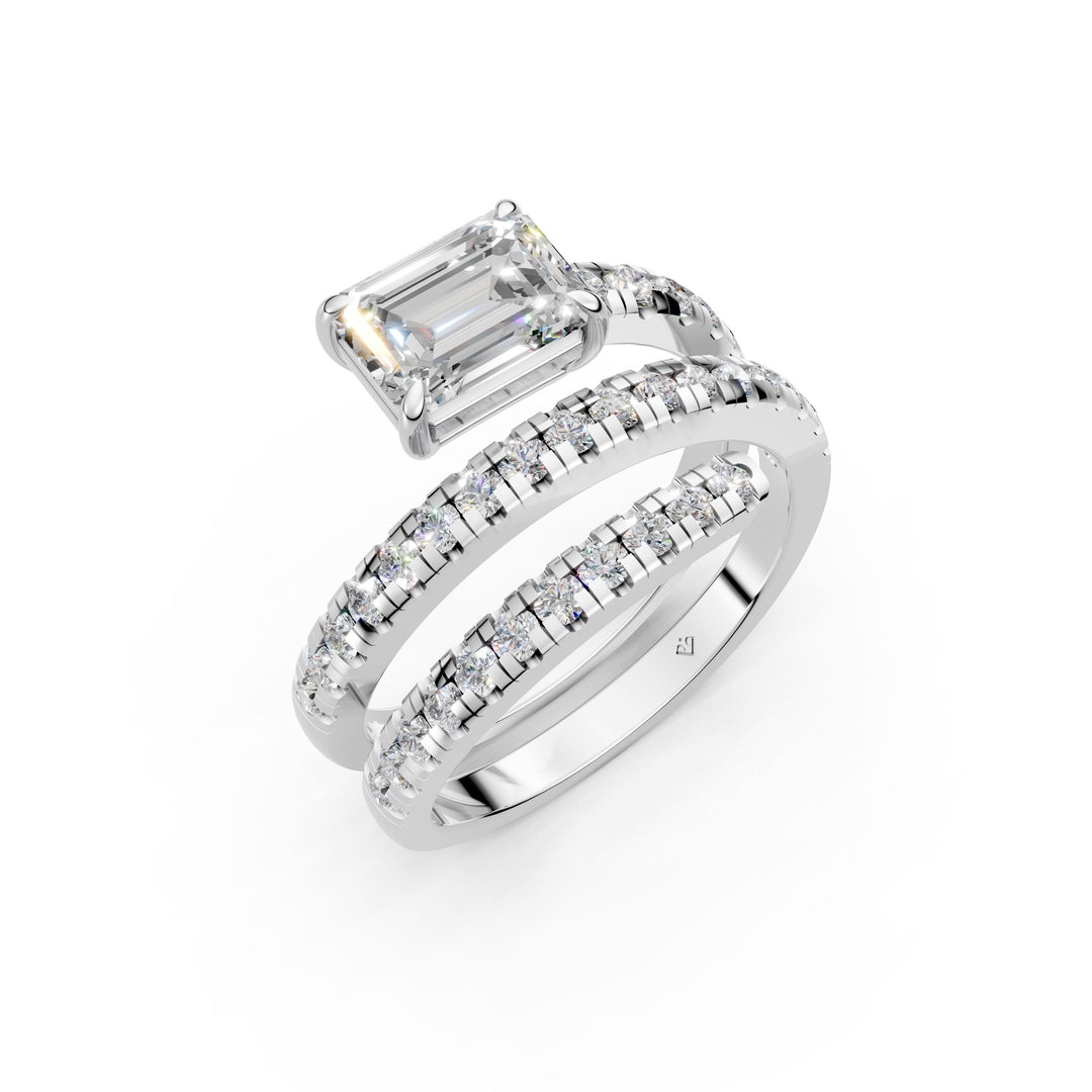 Jennie Emerald Diamond Solitaire Sprial Ladies Ring