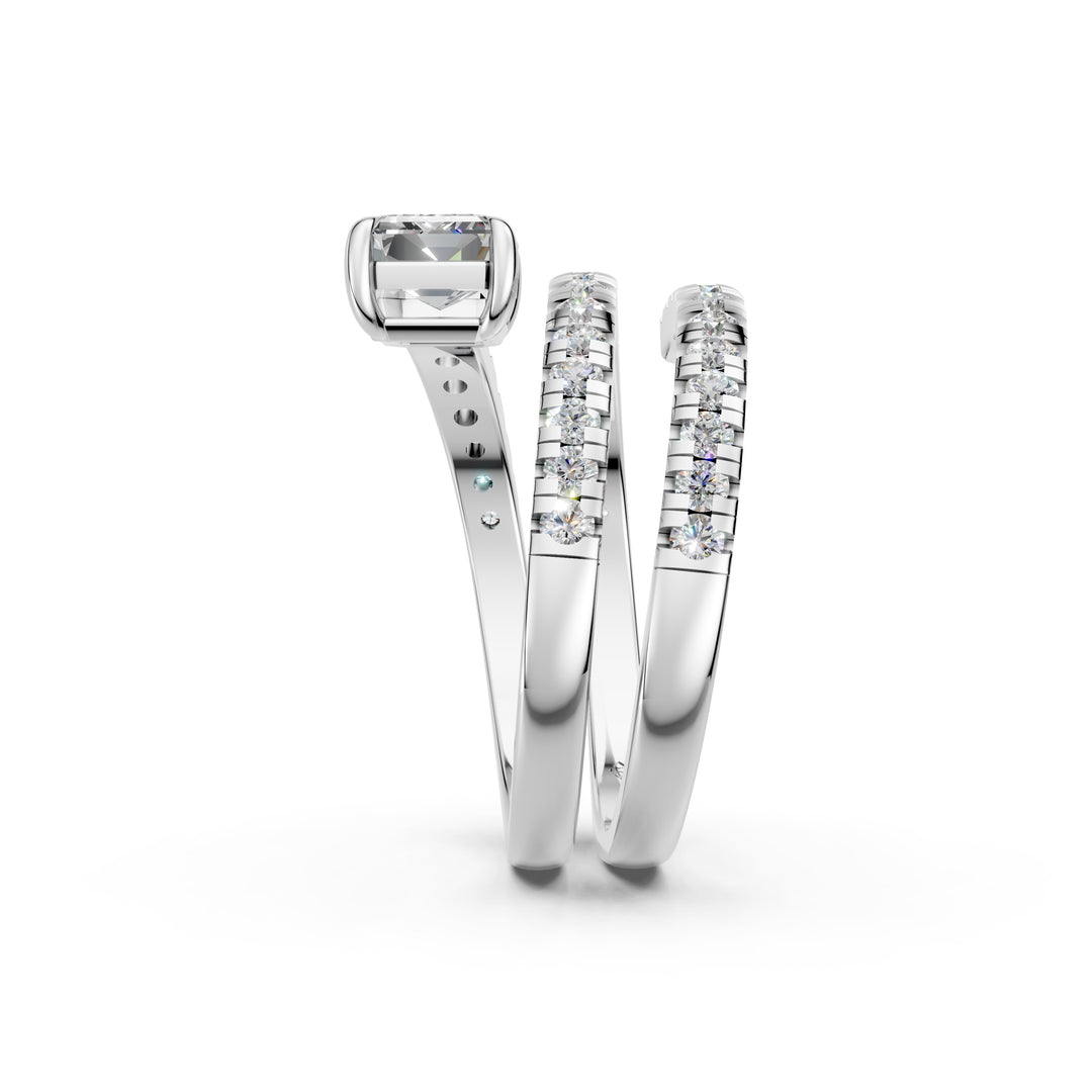 Jennie Emerald Diamond Solitaire Sprial Ladies Ring