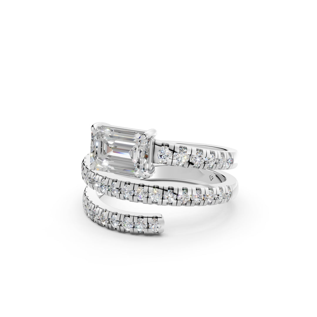 Jennie Emerald Diamond Solitaire Sprial Ladies Ring