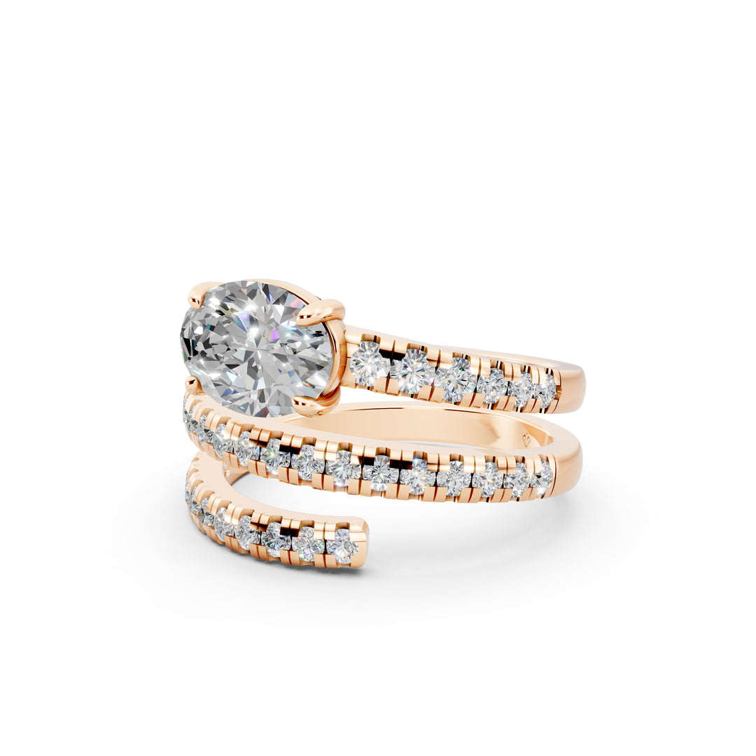 Irene Oval Fancy Diamond Solitaire Sprial Ladies Ring