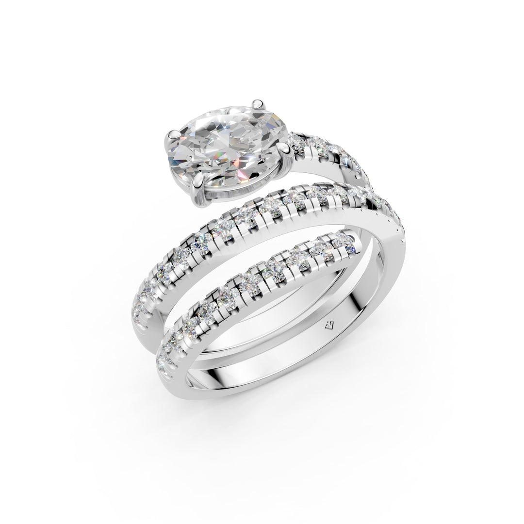 Irene Oval Fancy Diamond Solitaire Sprial Ladies Ring