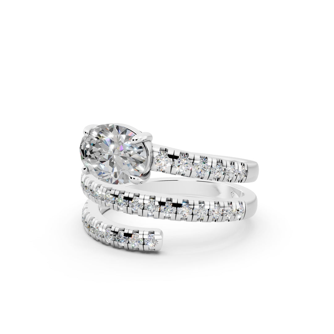 Irene Oval Fancy Diamond Solitaire Sprial Ladies Ring
