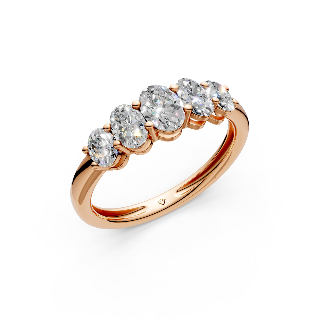 Jade Oval Diamond 5 Stone Ladies Ring