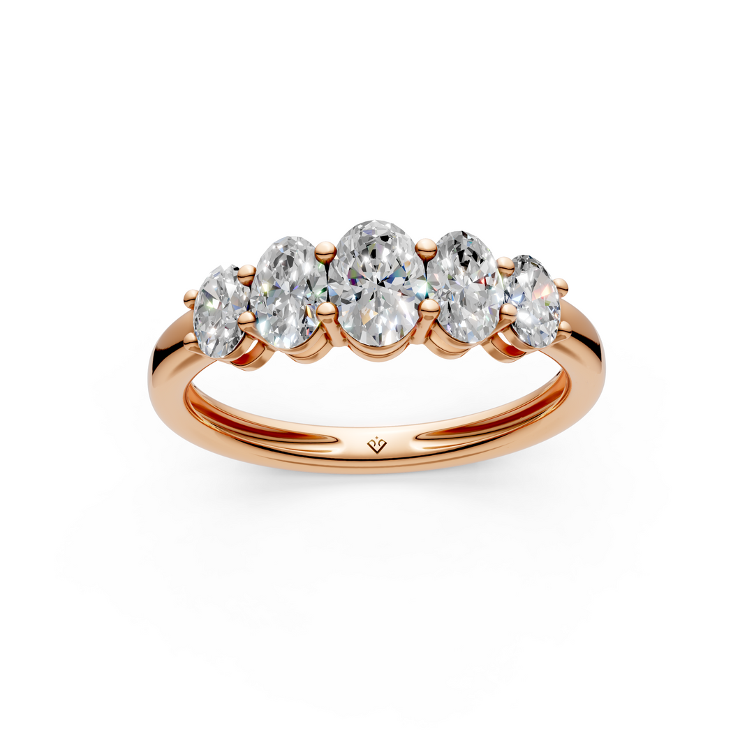 Jade Oval Diamond 5 Stone Ladies Ring