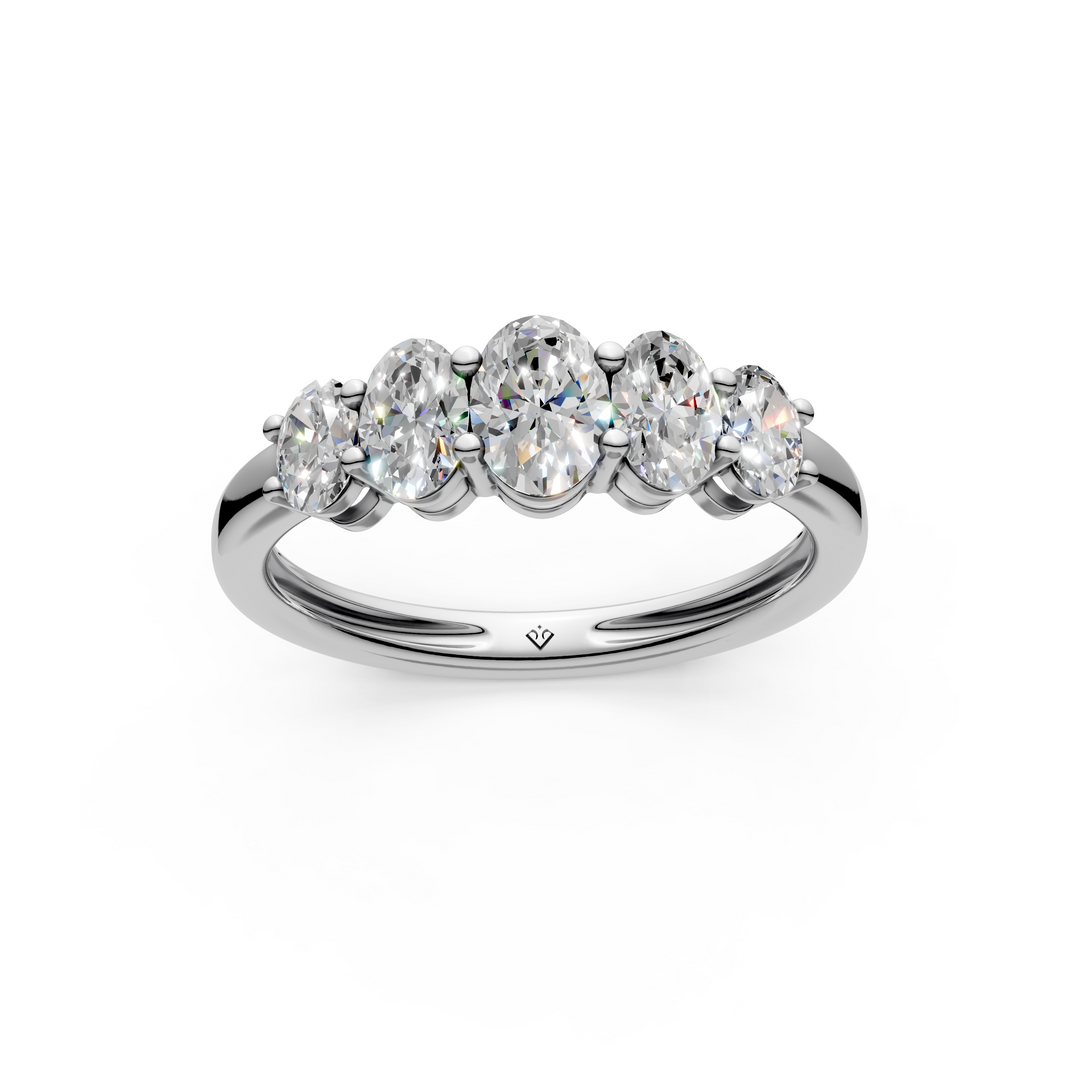 Jade Oval Diamond 5 Stone Ladies Ring