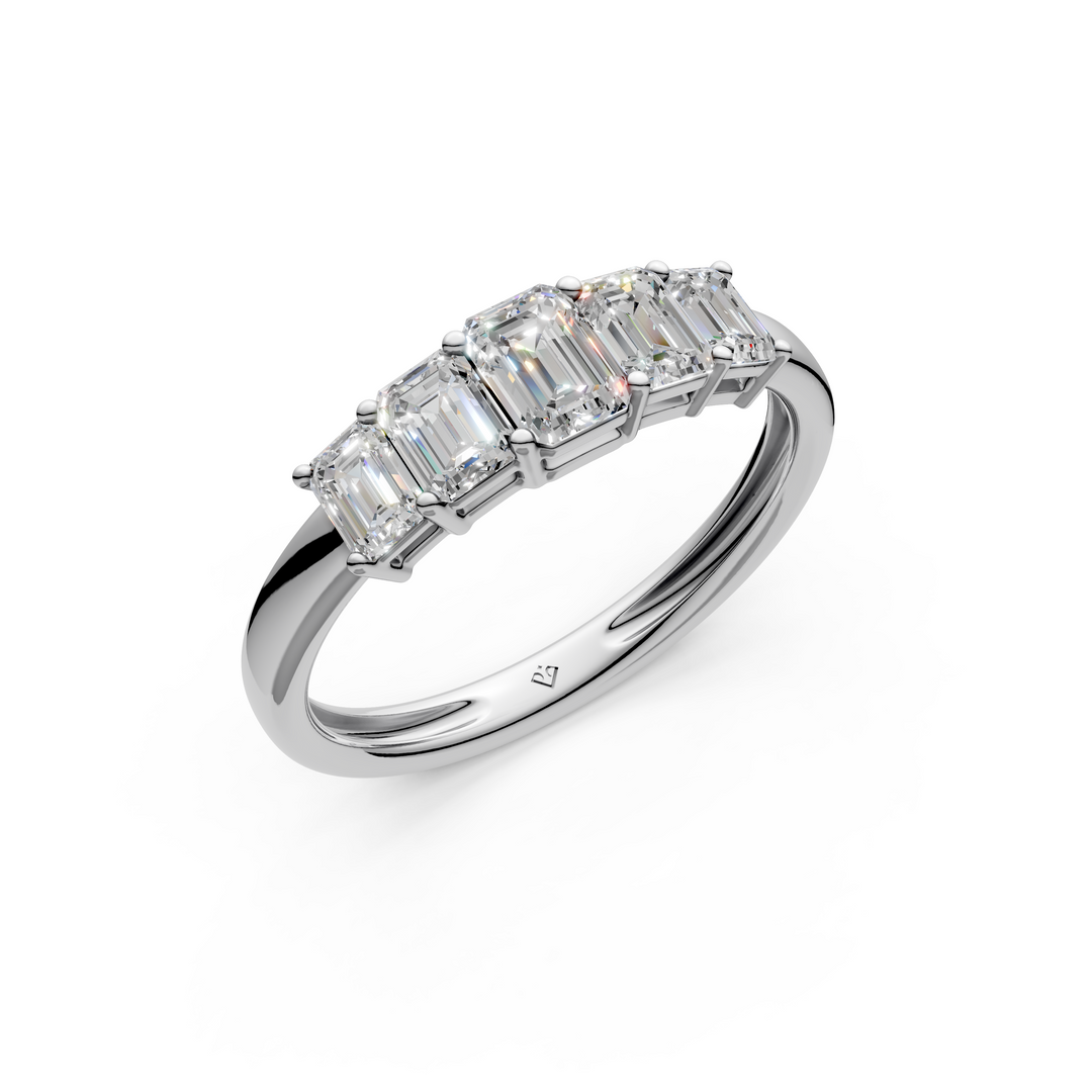 Milana Emerald Diamond 5 Stone Ladies Ring