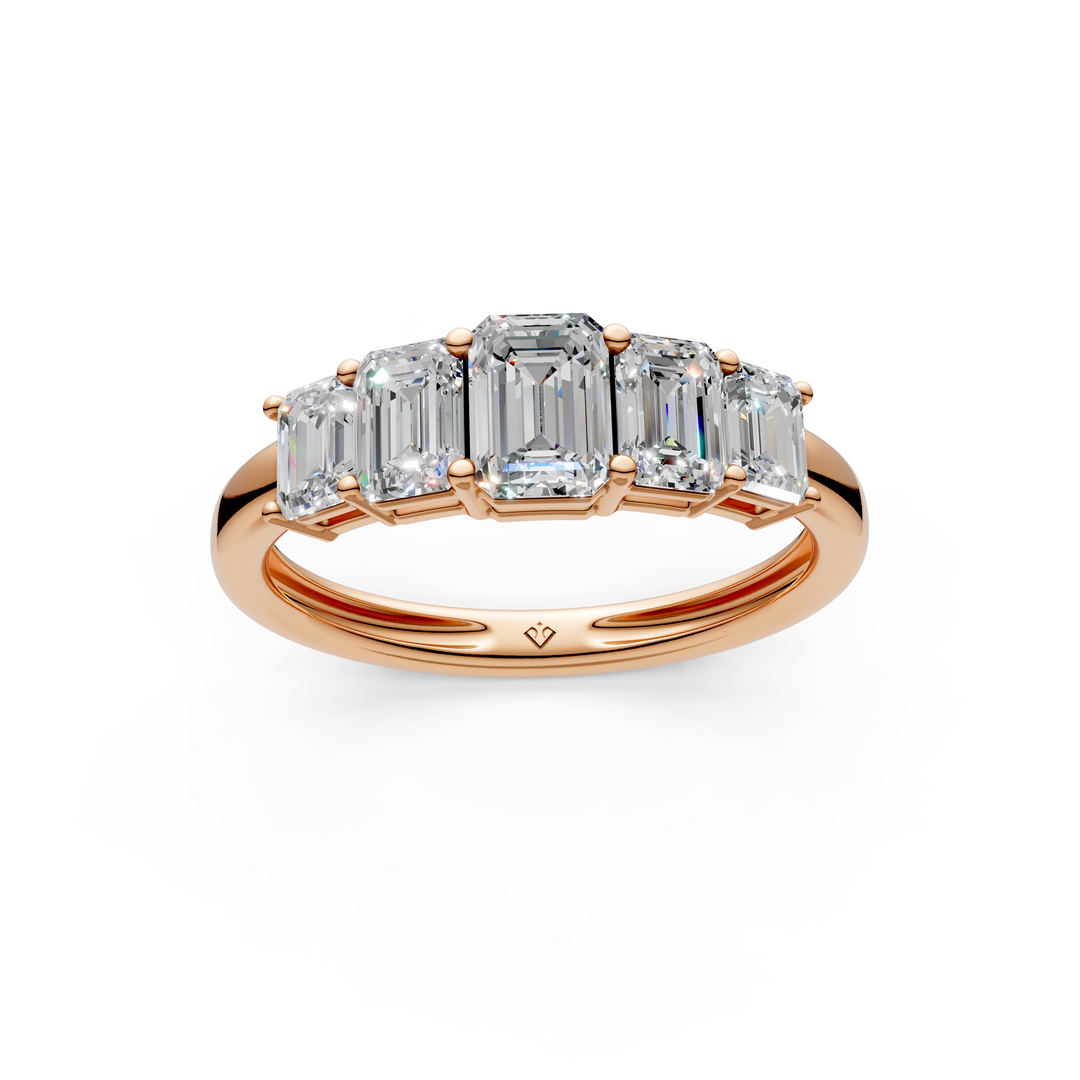 Lilac Emerald Diamond 5 Stone Ladies Ring