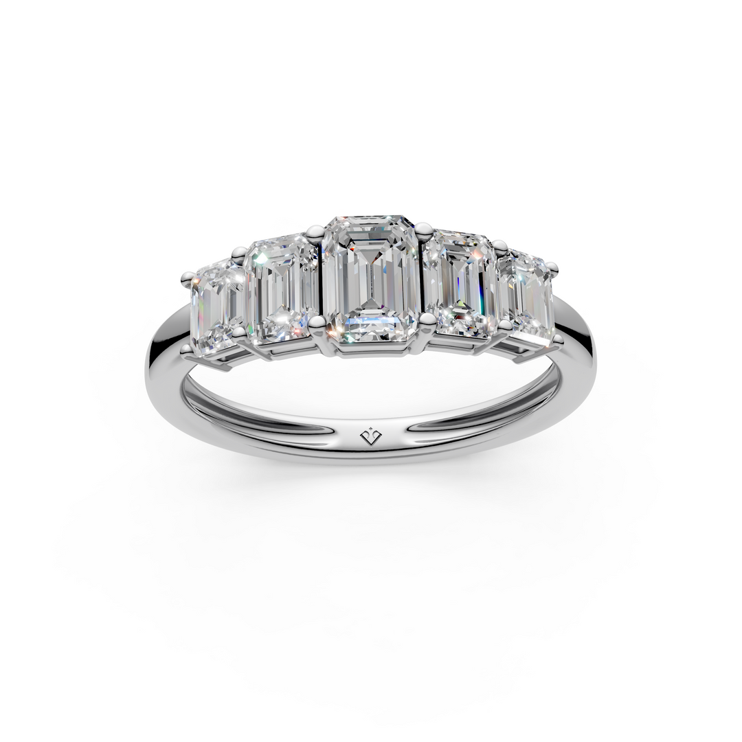 Lilac Emerald Diamond 5 Stone Ladies Ring