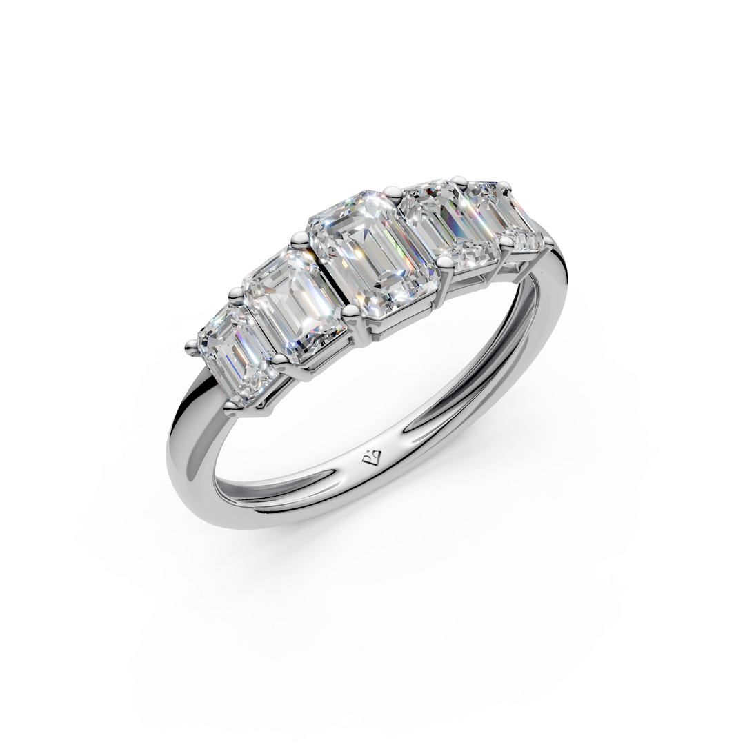 Lilac Emerald Diamond 5 Stone Ladies Ring