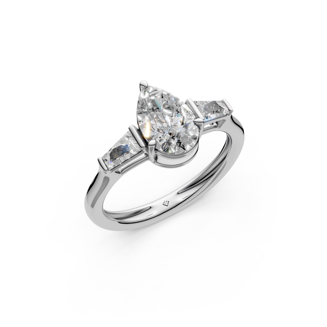 Quinn Pear Solitaire Diamond 3 stone Ladies Ring