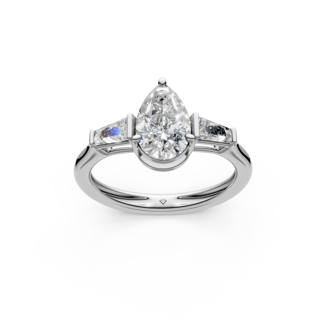 Quinn Pear Solitaire Diamond 3 stone Ladies Ring