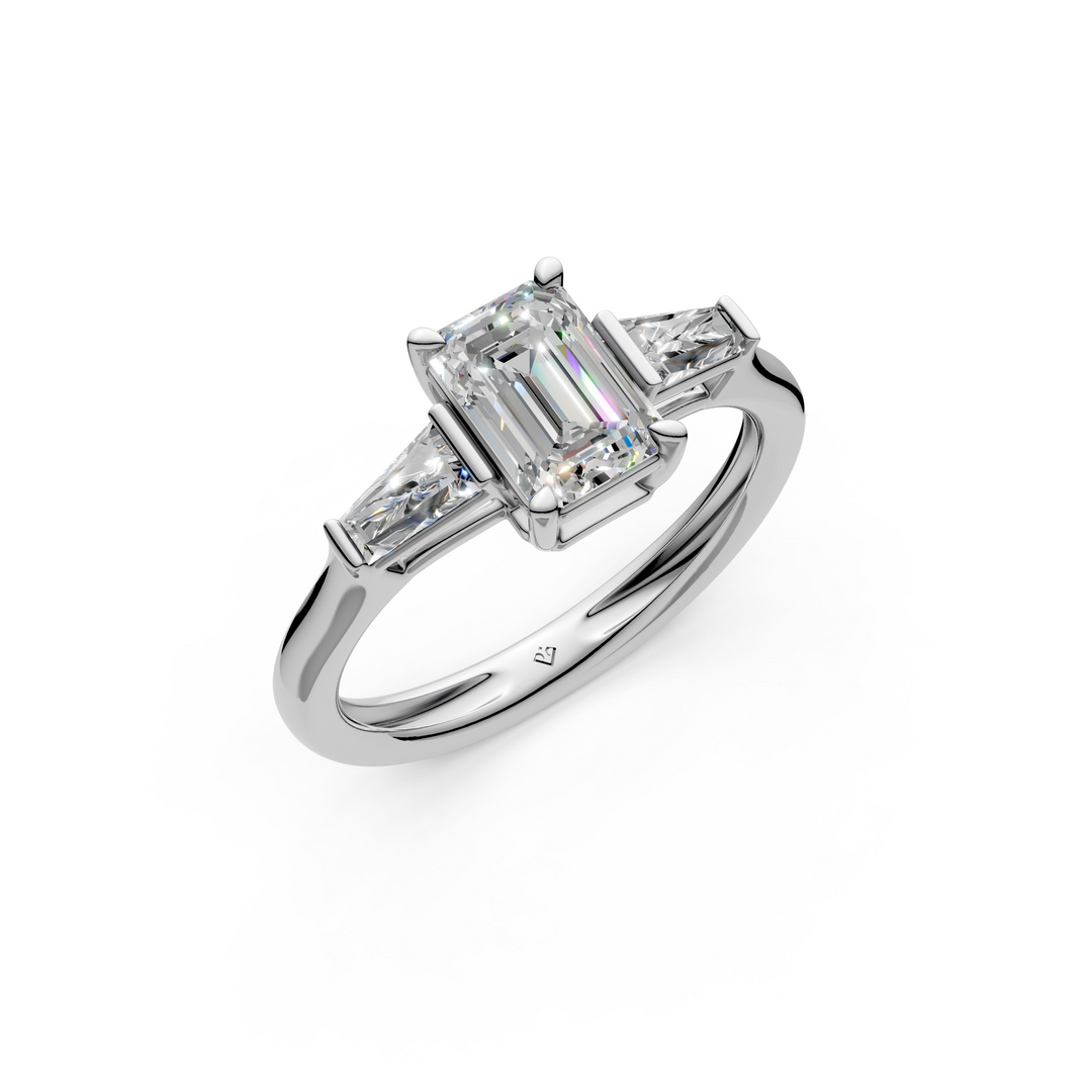 Imani Emerald Solitaire Diamond 3 stone Ladies Ring