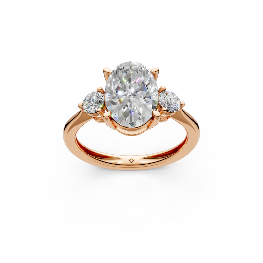 Kiara  Oval Solitaire Diamond 3 stone Ladies Ring