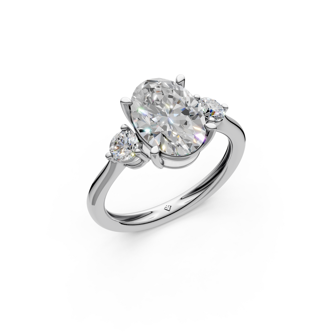 Kiara  Oval Solitaire Diamond 3 stone Ladies Ring