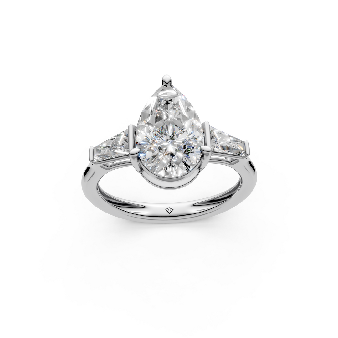 Adele Pear Solitaire Diamond 3 stone Ladies Ring
