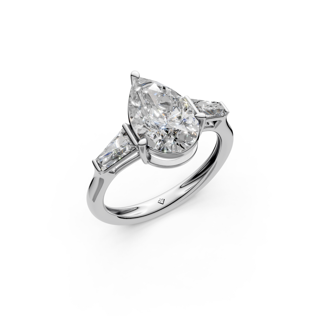 Adele Pear Solitaire Diamond 3 stone Ladies Ring