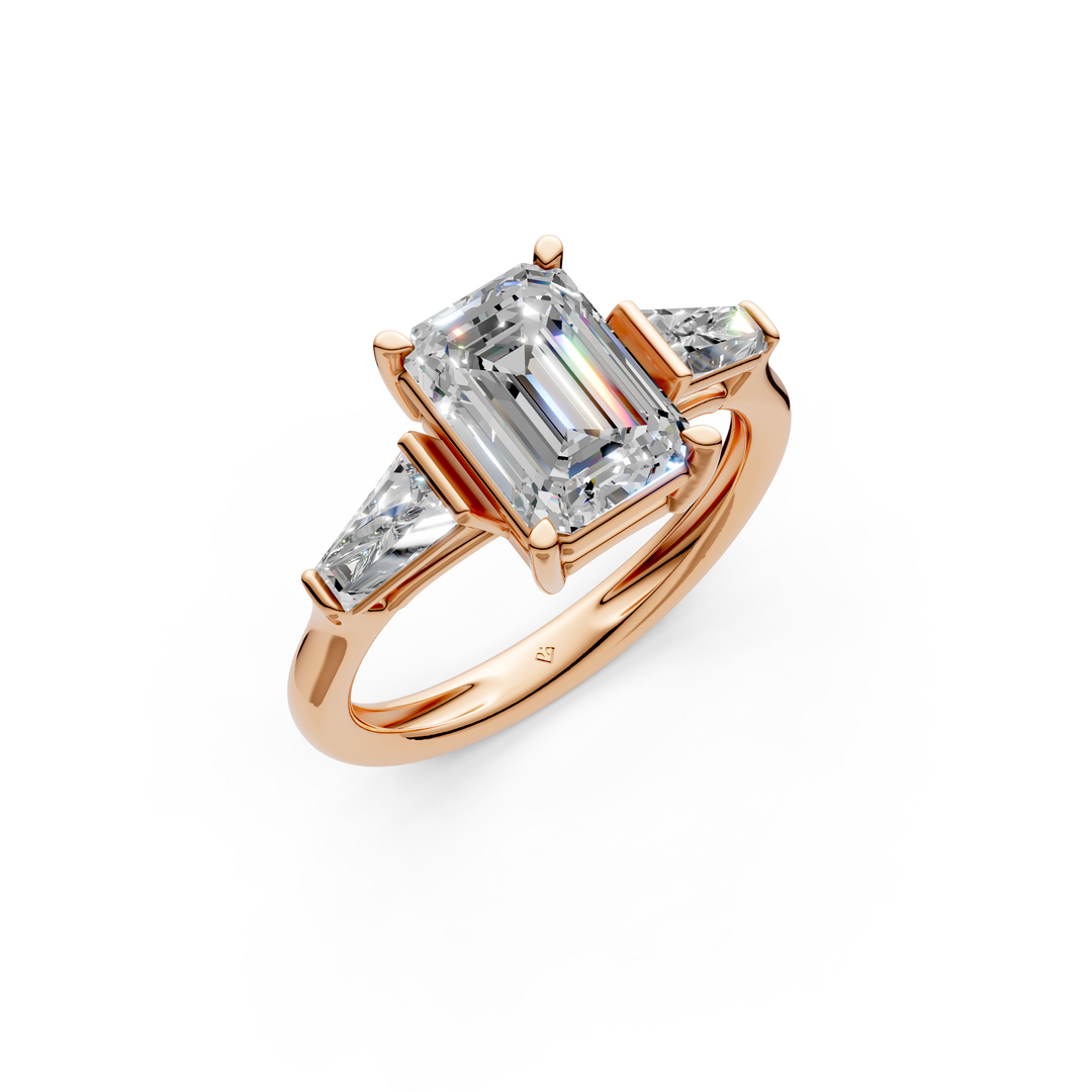 Gigi Emerald Solitaire Diamond 3 stone Ladies Ring