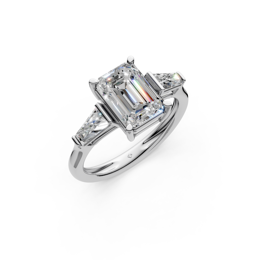 Gigi Emerald Solitaire Diamond 3 stone Ladies Ring