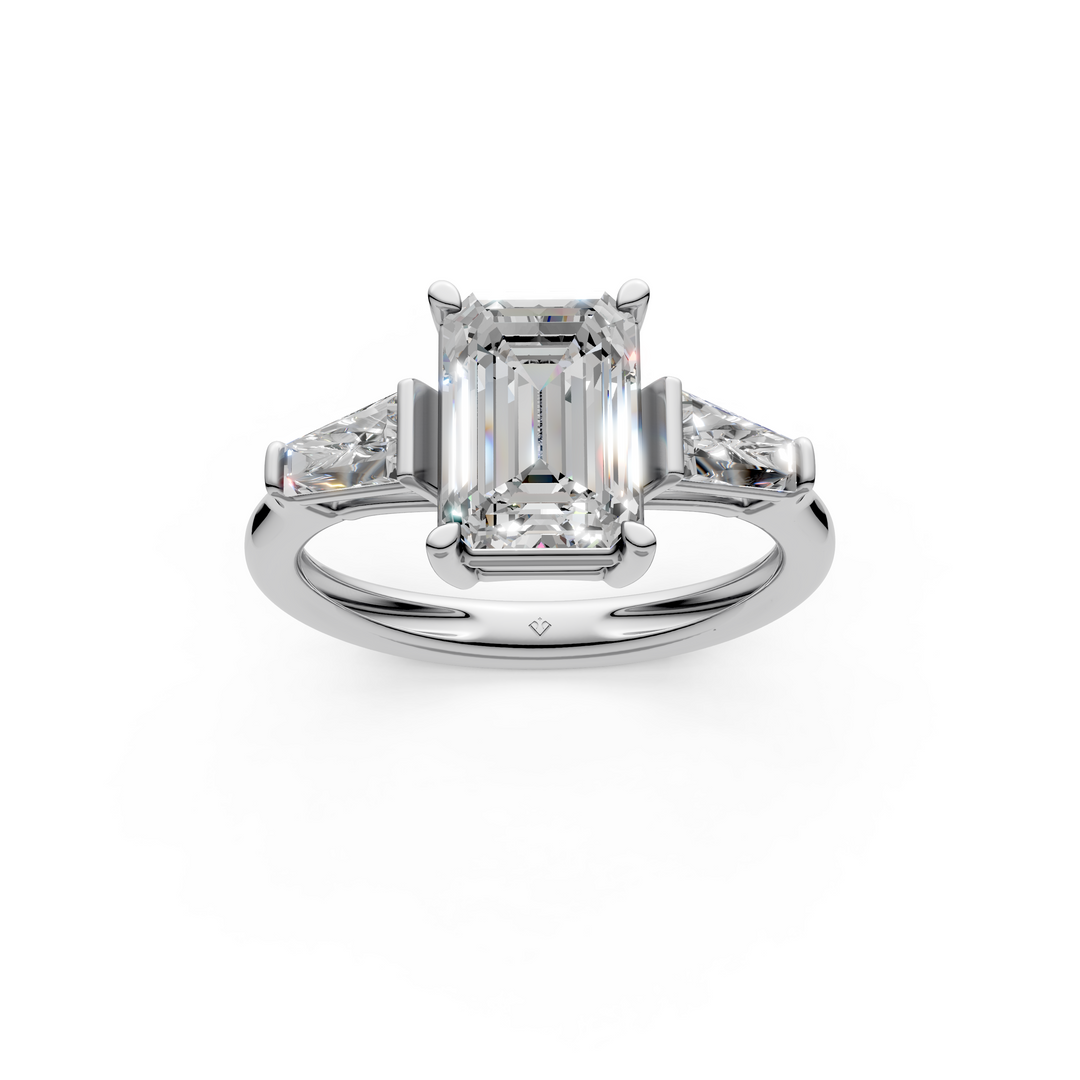 Gigi Emerald Solitaire Diamond 3 stone Ladies Ring