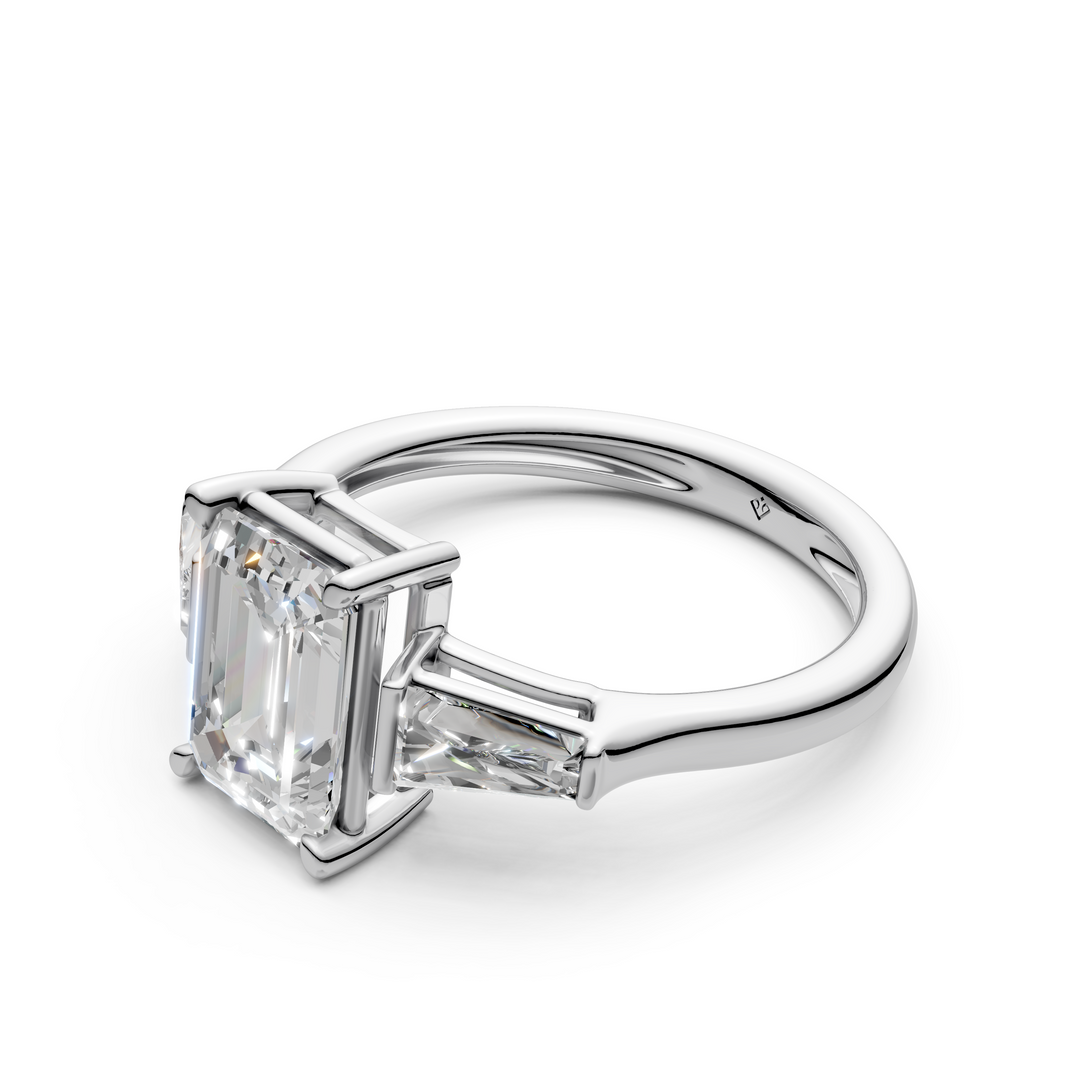 Gigi Emerald Solitaire Diamond 3 stone Ladies Ring