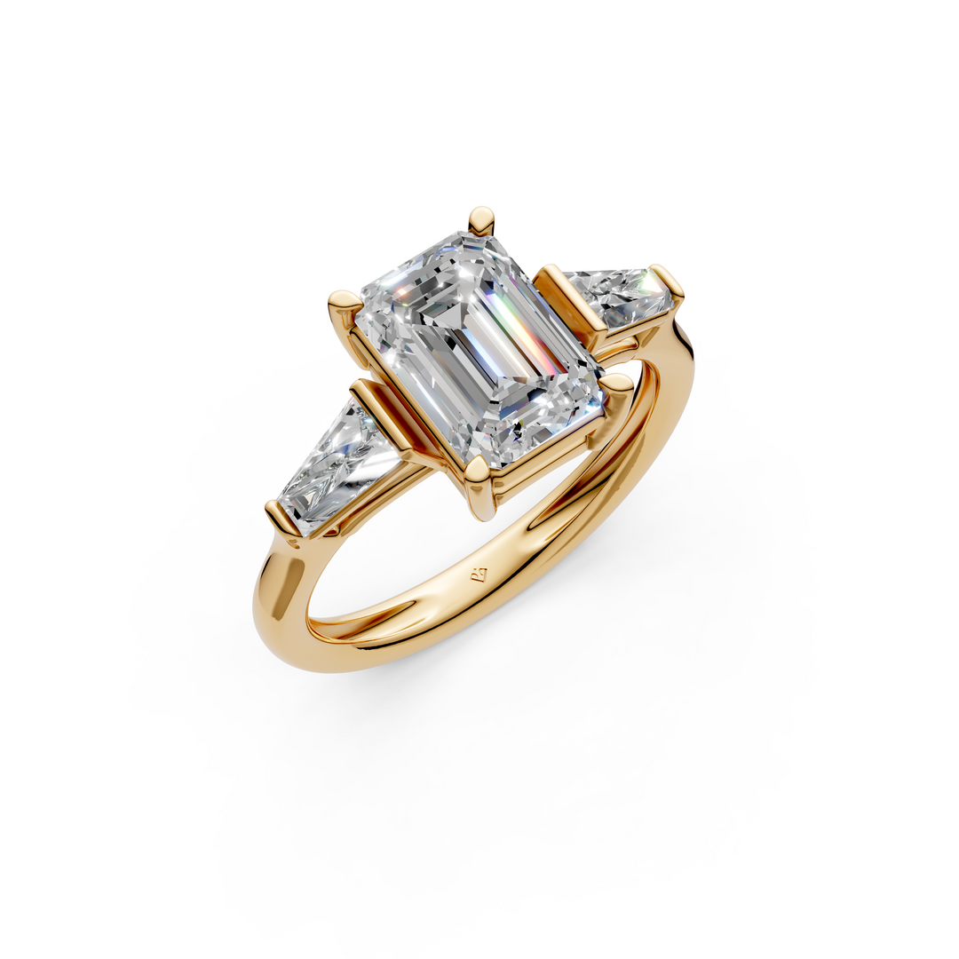 Gigi Emerald Solitaire Diamond 3 stone Ladies Ring