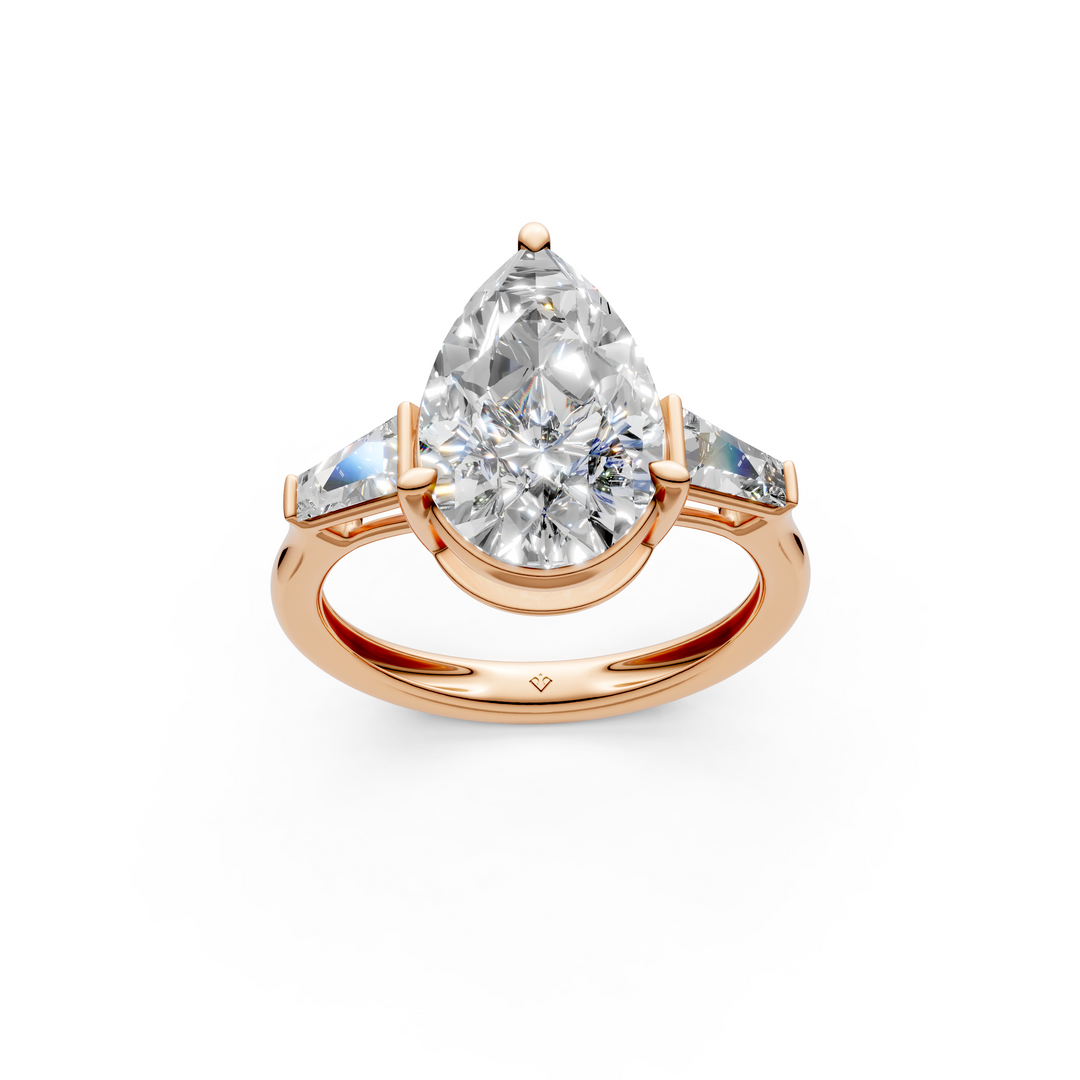 Rosie Pear Solitaire Diamond 3 stone Ladies Ring