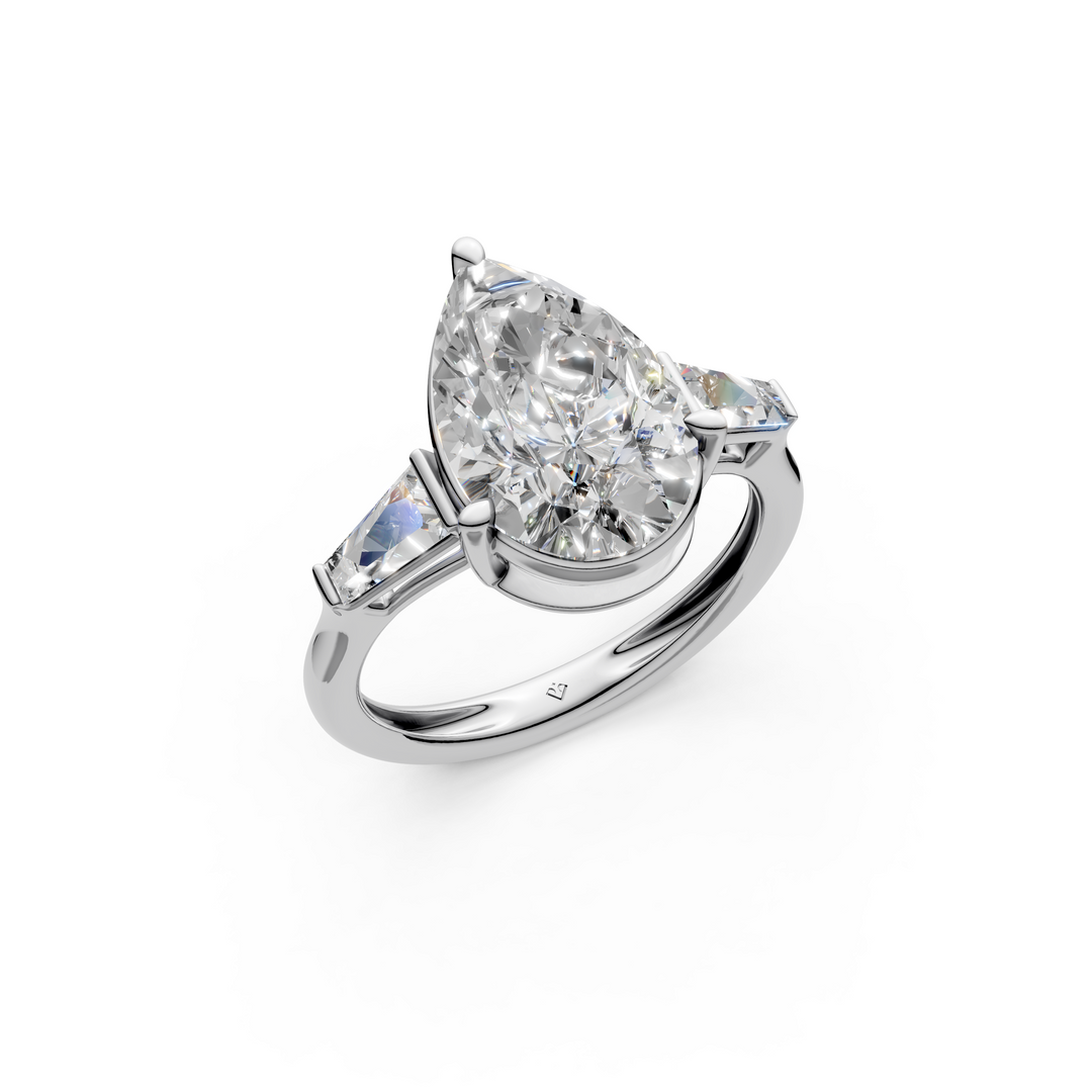 Rosie Pear Solitaire Diamond 3 stone Ladies Ring