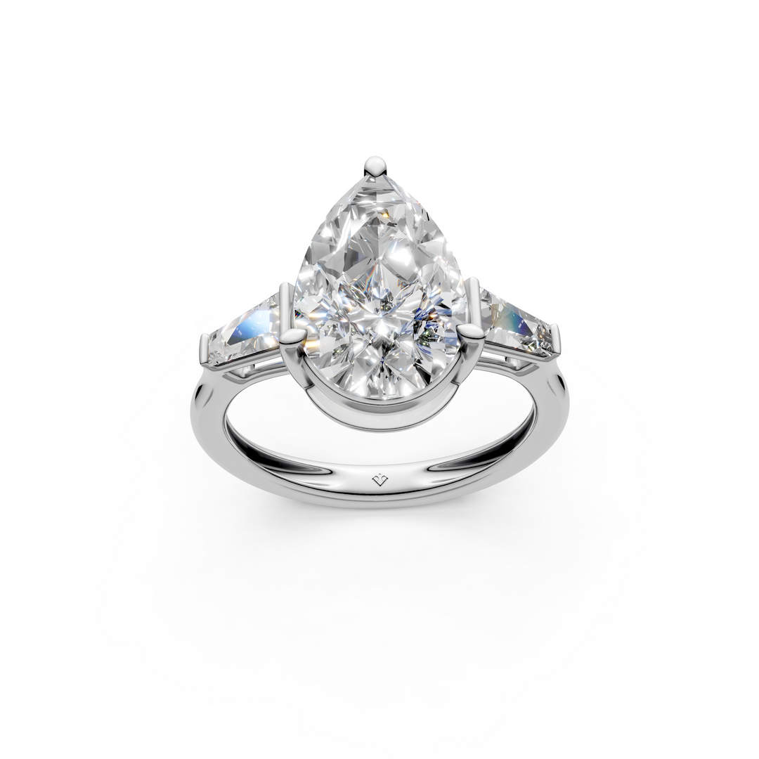 Rosie Pear Solitaire Diamond 3 stone Ladies Ring