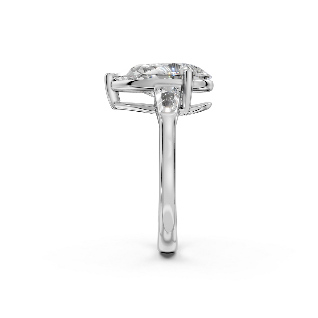 Rosie Pear Solitaire Diamond 3 stone Ladies Ring