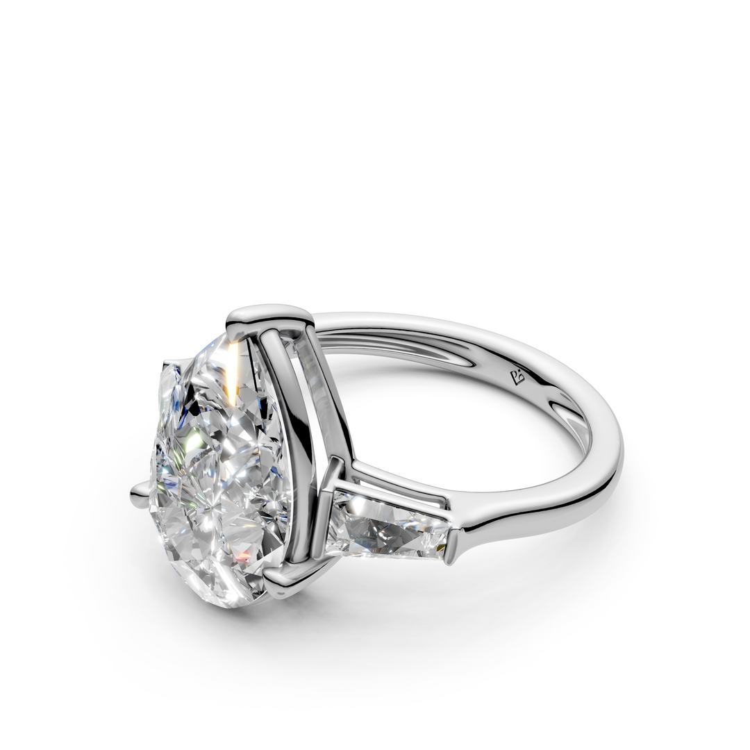 Rosie Pear Solitaire Diamond 3 stone Ladies Ring