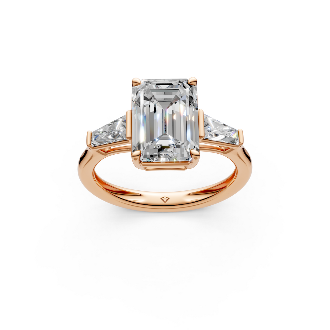 Selena Emerald Solitaire Diamond 3 stone Ladies Ring
