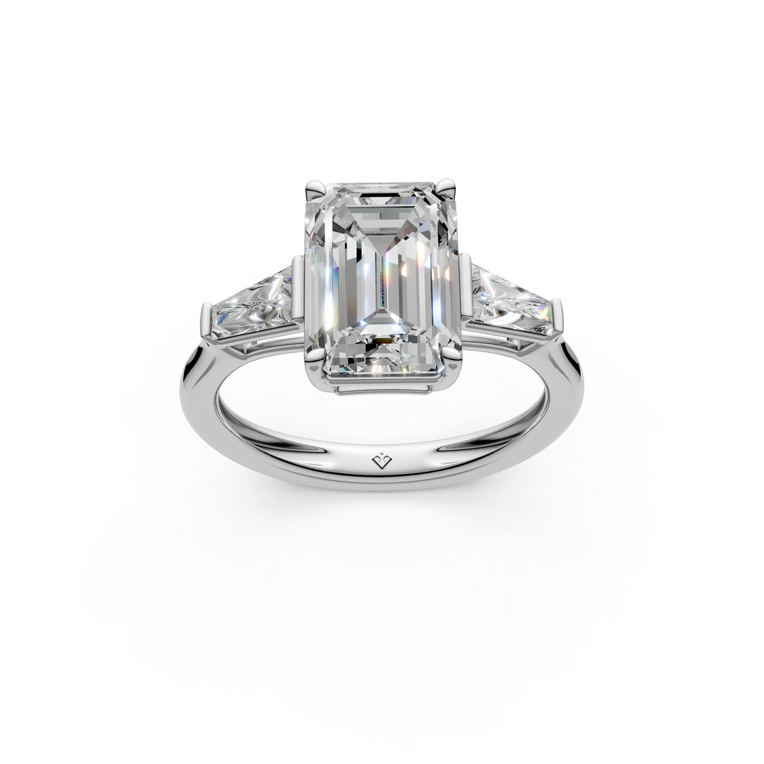 Selena Emerald Solitaire Diamond 3 stone Ladies Ring