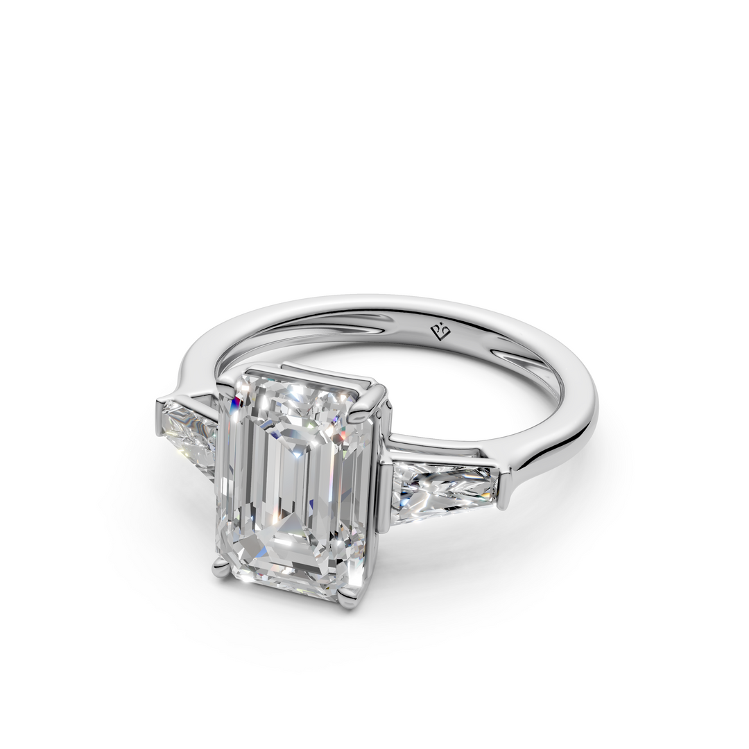 Selena Emerald Solitaire Diamond 3 stone Ladies Ring