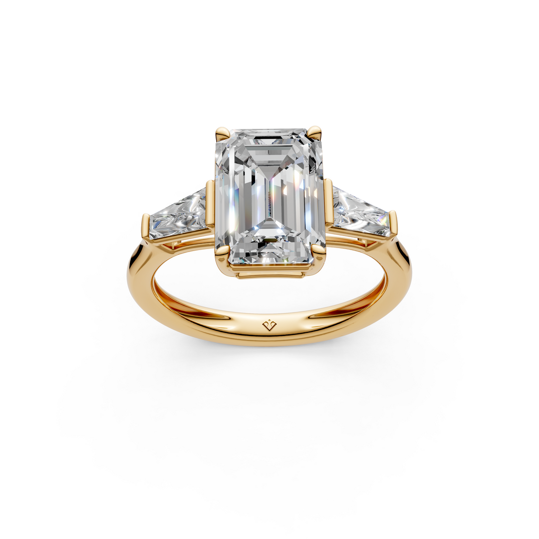 Selena Emerald Solitaire Diamond 3 stone Ladies Ring