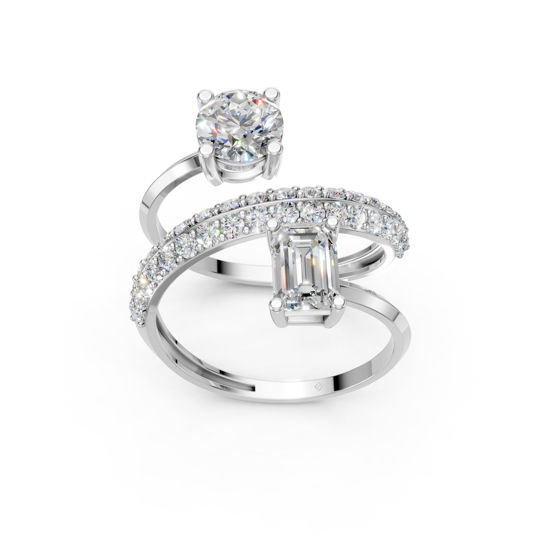 Alina Emerald Solitaire Diamond spiral Womens Ring