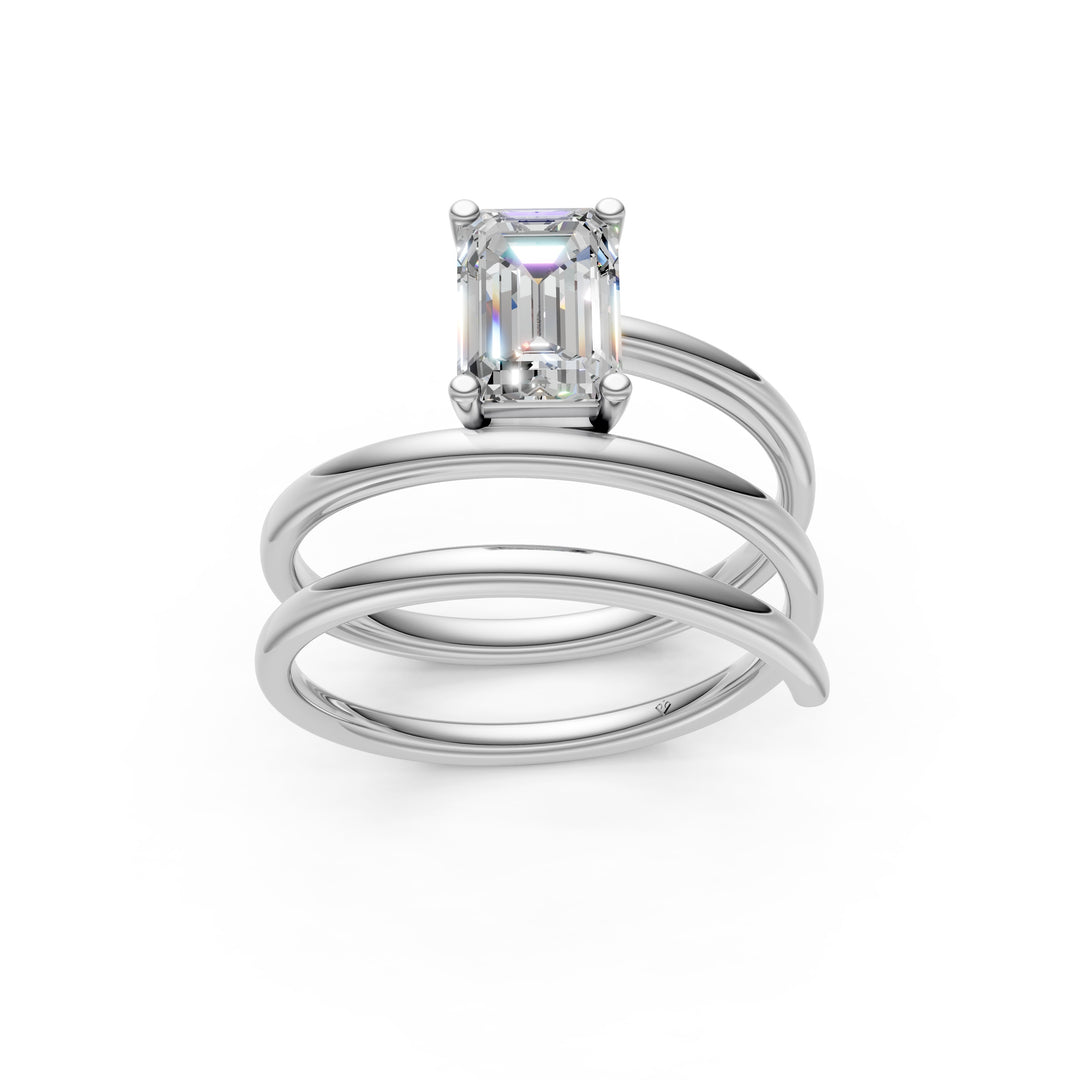 Asira Emerald Solitaire Diamond spiral Womens Ring