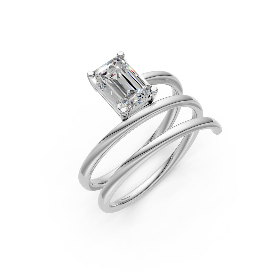 Asira Emerald Solitaire Diamond spiral Womens Ring